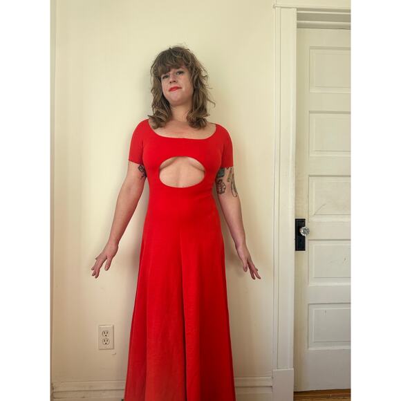1970s 70s vintage Stephen Burrows designer cutout maxi dress wool red backless - Picture 7 of 9
